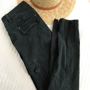 Dark green cargo pants zipper detail 6 pockets